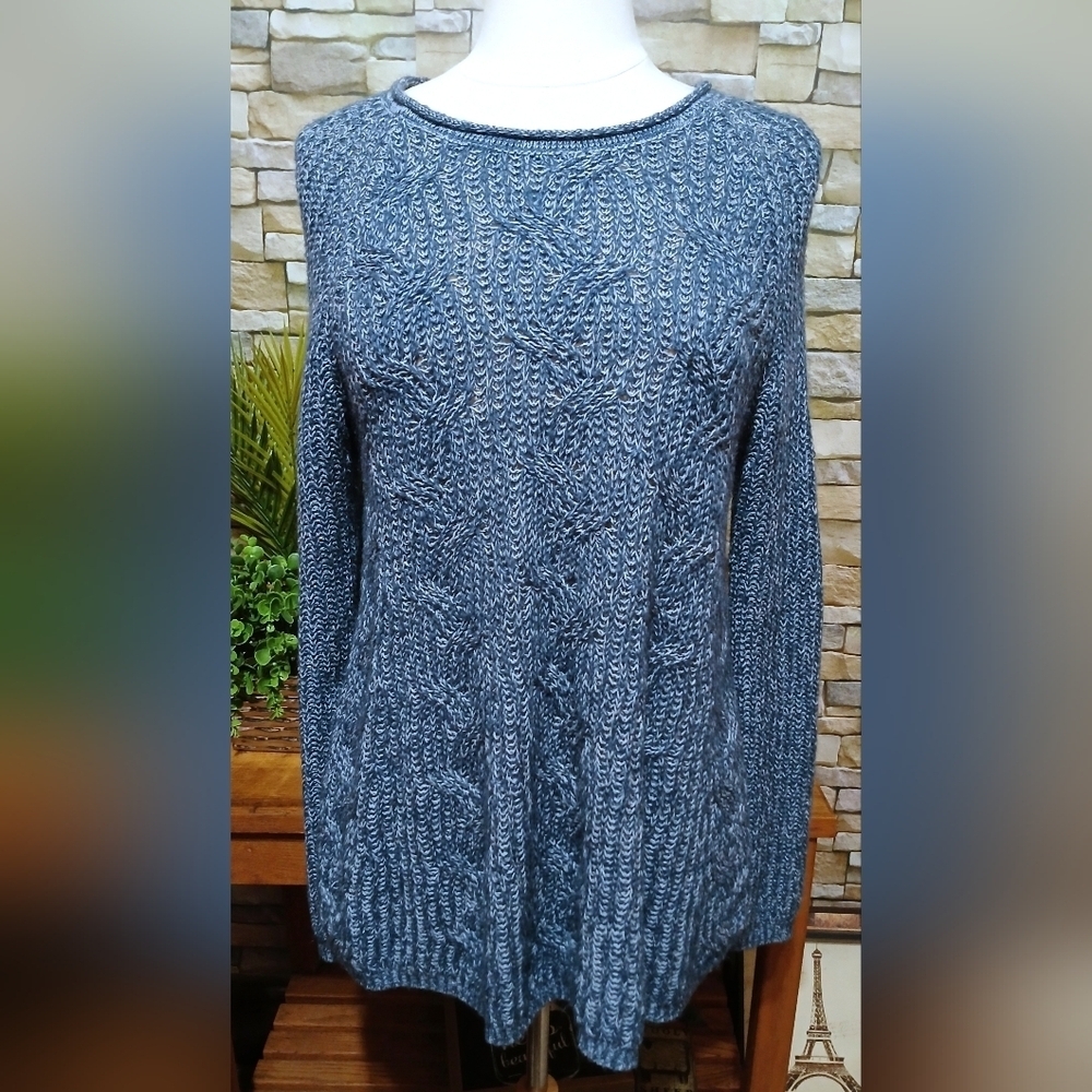 Women's Blue Cable Knit‎ Swing Sweater Cozy Cottagecore